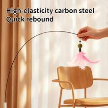 1pc Yellow Duck Smart Automatic Cat Teaser Toy With Bird Chirping Sound, 360° Rotating Interactive Pet Toy, USB Rechargeable 2-In-1 Replaceable Feather & Bird Accessories, High Elasticity Carbon Steel Rod, Detachable Washable Base, Indoor Kitten Self-Entertainment Exercise Toy - Yellow - View 5