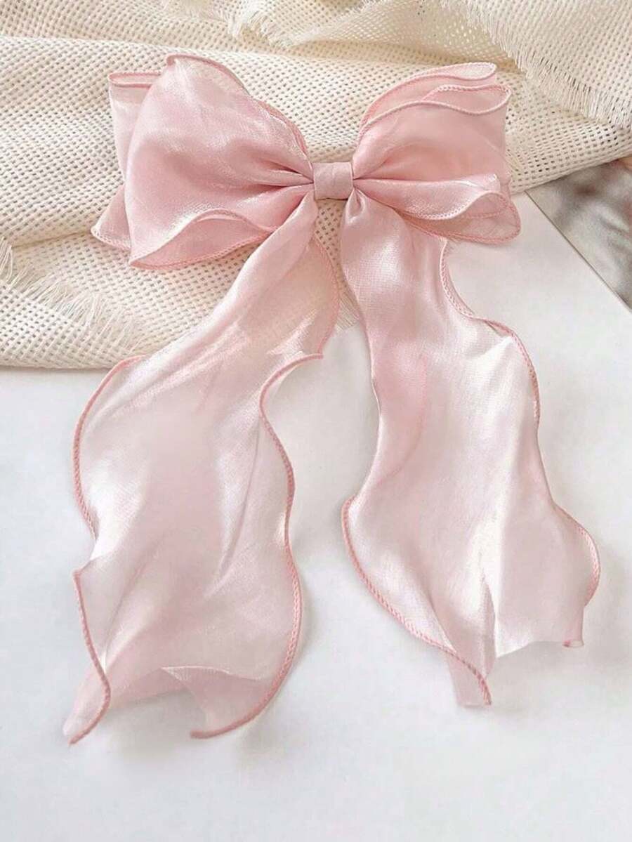1pc Pink Women's Hair Clip Mesh Bowknot Hair Accessory Autumn/Winter Decorative Hair Clip For Daily Wear