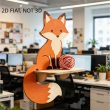 Cartoon Fox Shaped Wall Hanging Shelf 2D Flat Wooden Floating Wall Storage Rack Nordic Style Bedroom Bedside Decor Shelf, Halloween Christmas - Multicolor - View 4