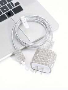 Set Casing Charger Bling 5 Buah, Kompatibel dengan Apple 11/12/13/14, Termasuk Stiker Berlian Berkilau, Pelindung Kabel - Bahan TPU, Kompatibel dengan Charger Apple 18W/20W - Beraneka warna - View 14