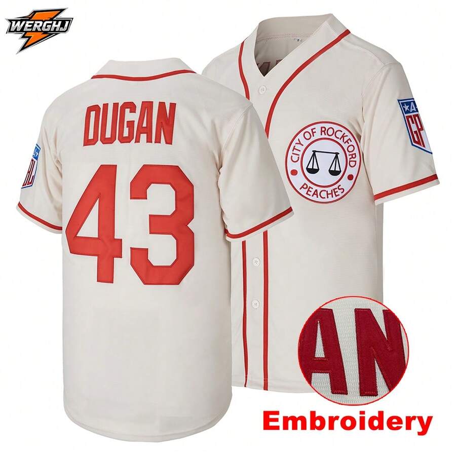 Men's Size 43 Jimmy Dugan Embroidered Baseball Jersey - A League Of Their Own Halloween Cosplay Baseball Uniform