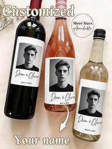 Customized Photo Wine Labels With Text - Personalized Wine Bottle Labels For Wedding & Engagement Party - Wedding Favor Wine Labels - Multicolor - View 8