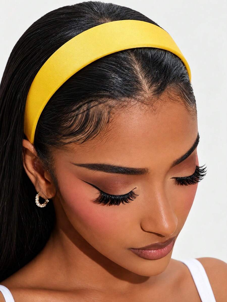 1pc Bright Macaron Yellow Women's Wide Solid Color Non-Slip Headband, Fashionable Hair Accessory For Women And Girls - Multicolor - View 1