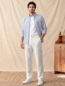 glestore Men's Retro "Old Money" Style: Solid-Color Textured Casual Pants-Versatile For Everyday Wear, Commuting, And All Seasons - White - View 5