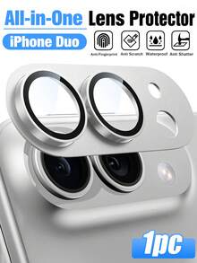 1Pc Compatible With Iphone Duo/18pro/18promax/17pro/17promax Camera Lens Protector Strong Adhesion, Shatterproof Matte Metal Aluminum Alloy, Tempered Glass Camera Screen Protector Cover Compatible With Iphone, Silver - Silver - View 1