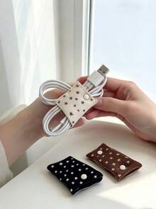 Korean Ins Style Star Fabric Data Cable Organizer Clip, Portable Charging Cable Winder, Earphone Cable Management Clip, Student Desk Cable Organizer, Best Friend Birthday Small Gift, Portable Storage Gift - Multicolor - View 6