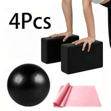 Bộ dụng cụ Yoga & Pilates 4 trong 1 - Gạch yoga xốp chống trượt mật độ cao (thiết kế vát hỗ trợ căn chỉnh), bóng tập thể hình & dây kháng lực (giãn cơ sâu), phù hợp tập luyện tại nhà - Nhiều màu - Xem 8