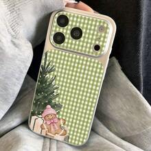 Cool Mint Green Plaid Pattern TPU Phone Case With Gingerbread Man, Christmas Tree And Bow, Suitable For Phone 17 Pro Max/17/16 Pro Max/15/14/13/12/11, Full Coverage, Shockproof, Soft Protective Shell - Mint Green - View 3