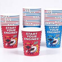 10/25pcs Racing Car Themed Disposable Paper Cups, Start Your Engines Race Flag Print Party Cups For Boys Birthday Party, Racing Theme Party Decorations, Party Drinkware Supplies - Multicolor - View 1