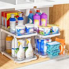 2-Tier Multifunctional Bathroom Sink Under Storage Rack And Organizer, Stackable Kitchen Pantry Storage Shelf, Pull-Out Medicine Cabinet Organizer With Removable Shelves - Universal - View 5