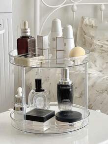 Organizador de cosméticos transparente para escritorio, estante de almacenamiento de cosméticos, almacenamiento de cosméticos, almacenamiento de joyas, estante de almacenamiento de joyas, adecuado para vacaciones en la playa, baño - transparente - Ver 4
