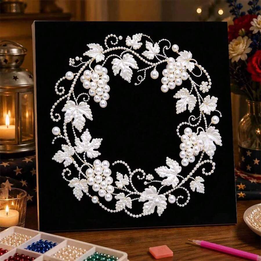 1 New Pearl Art Set, Including Pearls, Canvas And Tools, Ideal As Home Wall Decoration Gift, With Inner Frame - A - View 1