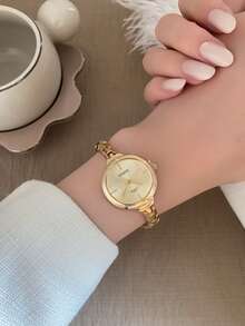 1件經典金色女款手錶，圓盤面，細錶帶，時尚優雅，適合日常配戴、派對或送禮 - 金色 - 查看 4