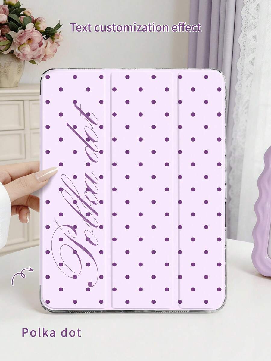 1件芋紫色波點平板保護殼,可客製文字/個性化文字,適用於 iPad Mini6/Mini7/10.2/10.5/10.9 (Air4-Air8)/Pro 11/10th Gen/A16/Pro 11 2024 機型,彩繪圖案平板殼配透明壓克力背殼,三折支架,自動休眠/喚醒,內建筆槽,不含筆,部分機型附相機框 - 蒟蒻紫 - 查看 1