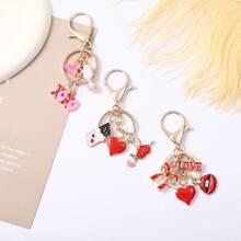 1Pc Coquette Heart Keychain, Y2K Enamel Kiss Lips Bow Charm Pendant, Kawaii Aesthetic Keyring For Backpack Car, Valentine Gift For Her - Multicolor - View 5