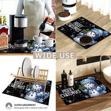 1pc Christmas Series Black & Blue Plaid Cute Snowman Pattern Coffee Bar Mat, Drainage Mat, Coffee Machine Soft Bottom Diatom Mud Drainage Mat, Soft Rubber Drainage Mat, Super Absorbent Wear-Resistant Dish Drying Mat, For Countertop Restaurant Kitchen Table Mat, Patio Dining Table Decor, Home Kitchen Supplies, Countertop Decor Mat - Multicolor - View 6