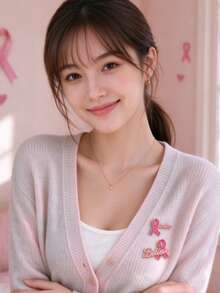 2pcs All-Season Versatile Pink Enamel Ribbon Text Badge, Breast Cancer Awareness Badge, Suitable For Clothing, Backpack, Hat Fashion Matching - Multicolor - View 2