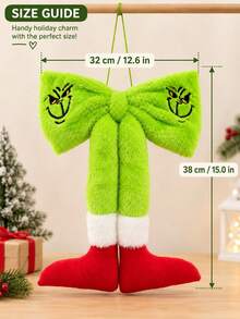 The Grinch The Grinch Christmas Plush Legged Bow Hanging Ornament, Grinchmas Holiday Party Favor, Green Cartoon Bow Pendant, Christmas Tree Decoration And Party Gift Supplies, Home Decor Hanging Ornament, Holiday Party Decoration Hanging Ornament - Multicolor - View 2