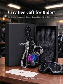 4-In-1 Mini Motorcycle Helmet + Realistic Earphone Pendant + Braided Lanyard + D-Ring Keychain Set, Motorcycle Riding Enthusiast Bag Charm, Personalized Portable Car Key Chain, Creative Gift For Motorcycle Lovers And Riders - Multicolor - View 6