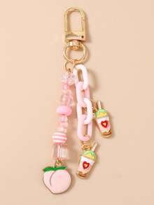 1pc Thick Chain Beverage Fruit Keychain, Milk Tea Peach Keyring, Bag Charm - Multicolor - View 4