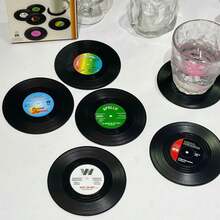 6pcs Vintage CD Coasters, Vinyl Record Coasters, Coffee Cup And Tea Cup Coasters, Acrylic Waterproof Material - Black - View 2