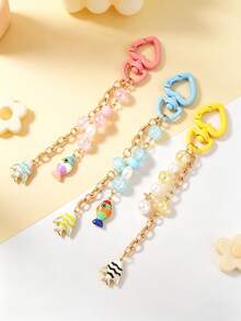 1pc Fashionable Cartoon Animal Keychain, Beaded Goldfish Keyring, Girls Bag Charm - Multicolor - View 2