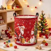 1PC Foldable Christmas Santa Claus Snowman Print Storage Basket, Multi-Purpose Laundry Hamper For Clothes And Sundries, Home Organizer, Bedroom Decor, Room Decor, Christmas Holiday Decor - Red - View 1