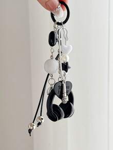 1pc -Style Star Bag Charm Matte Silver Cat Beaded Phone Chain INS Style Keychain Pendant - Multicolor - View 2