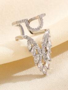 4pcs Elegant Luxurious Silver Copper Rhinestone Flower & Water Drop Nail Ring Set, Personalized Exquisite Elegant Detachable Fingertip Jewelry Set For Daily, Party, Vacation, Casual, Wedding, Date Wear - Silver - View 4