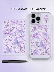 1pc Red Pink Bow Heart Rhinestone Decor Sticker With Tweezers, 3D Self-Adhesive Girly Style Rhinestone Sticker, Laptop Decor Sticker, Phone Decor Sticker, Luxury Elegant 3D Satin Bow With Heart-Shaped Rhinestone Design, Self-Adhesive Easy To Apply, Suitable For Phone, Laptop, Camera, Earphone, Greeting Card, Digital Shell, Gift Box, Container, Craft Decoration - one-size - View 12