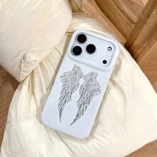 Y2K 時尚可愛亮片暗黑天使翅膀手機殼，適用於 iPhone 17 Pro Max 17 Pro 17 16 Pro Max 16 Pro 16 15 Pro Max 15 Pro 15 14 Pro Max 14 Pro 14 13 Pro Max 13 Pro 13，復古少女風防震軟殼後蓋 - 白色 - 查看 1
