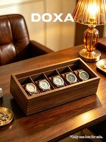 DOXA 5-Slot Watch Storage Box With Sliding Transparent Glass Lid, Dust-Proof Mechanical Watch Display & Collection Box - Brown - View 2