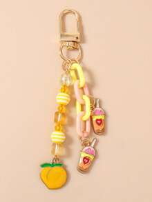 1pc Thick Chain Beverage Fruit Keychain, Milk Tea Peach Keyring, Bag Charm - Multicolor - View 7