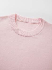 FOR BEAUTY Fall Winter Women Sweaters Elegant Casual Y2K Pink Round Neck Drop Shoulder Oversized Loose Fit Pullover Ribbed Knitwear Top - Pink - View 8