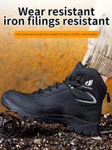 Men's Microfiber Leather Steel Toe Boots, Comfortable Rubber Sole Work Boots, Lightweight And Puncture-Resistant, Suitable For Warehouse, Gardening - Black - View 3