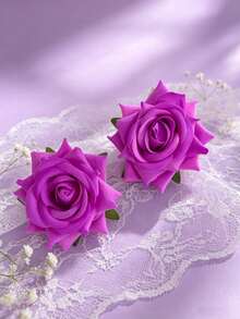 Women's 3pcs/Set 2.7 Inch Rose Pink Rose Hair Clips, Flower Hair Clips, Floral Hair Clips, Suitable For Women To Wear At Parties, Weddings And Daily Use - Hot Pink - View 22