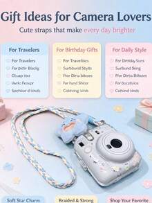 1pc, Popular Pink Woven Camera Neck Strap With Cute Plush Star Pendant, Anti-Lost Crossbody Lanyard, Universal Camera Accessory, Compatible With Mini Instant Camera, Travel Photography Accessory Shoulder Strap, Favorite Gift For Camera Lovers - View 3