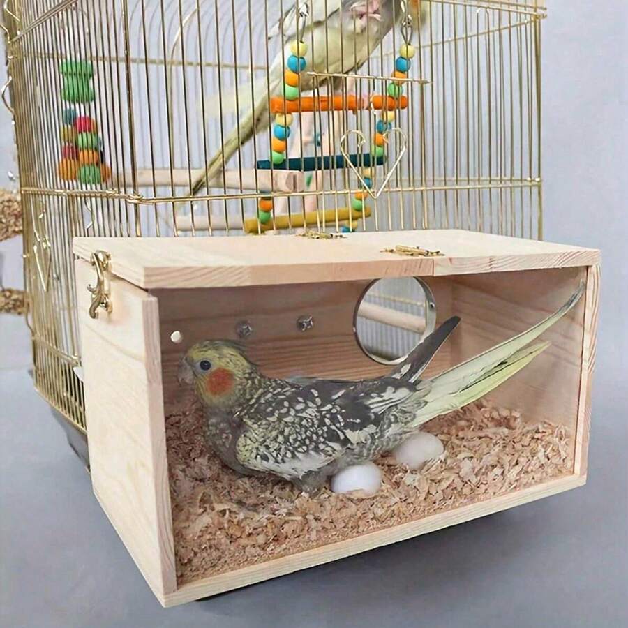 1pc Random Color/Style Outdoor Garden Decor Bird House, Transparent View Wooden Breeding Box For Xuanfeng Tiger Parakeet, Small/Medium/Large Bird Nest - A - View 1