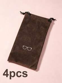 4/12pcs Flocked Fabric Colorful Glasses Storage Drawstring Pouch Bag, Fashion Portable Eyewear Case - Multicolor - View 20