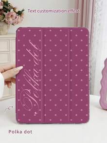1pc Raspberry Red Polka Dot Tablet Case With Custom Text/Personalized Text, Compatible With IPad Mini6/Mini7/10.2/10.5/10.9 (Air4-Air8)/Pro 11/10th Gen/A16/Pro 11 2024, Painted Pattern Tablet Case With Transparent Acrylic Back Shell, Tri-Fold Stand, Auto Sleep/Wake, Built-In Pen Slot, Pen Not Included, Some Models With Camera Frame - Raspberry Red - View 1