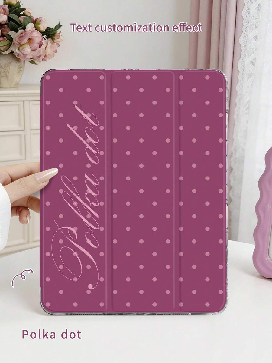 1pc Raspberry Red Polka Dot Tablet Case With Custom Text/Personalized Text, Compatible With IPad Mini6/Mini7/10.2/10.5/10.9 (Air4-Air8)/Pro 11/10th Gen/A16/Pro 11 2024, Painted Pattern Tablet Case With Transparent Acrylic Back Shell, Tri-Fold Stand, Auto Sleep/Wake, Built-In Pen Slot, Pen Not Included, Some Models With Camera Frame - Raspberry Red - View 1
