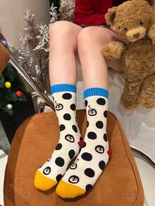 1/4/8 Pairs Random Cute Cartoon Animal Penguin Pattern Comfortable Breathable Mid-Calf Socks For Women - Multicolor - View 11