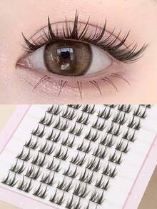 60 Clusters Korean/Japanese Style, C-Curl, 10-12mm Mixed Length, Segmented False Eyelashes, Reusable, Suitable For Daily Wear. - C - View 1