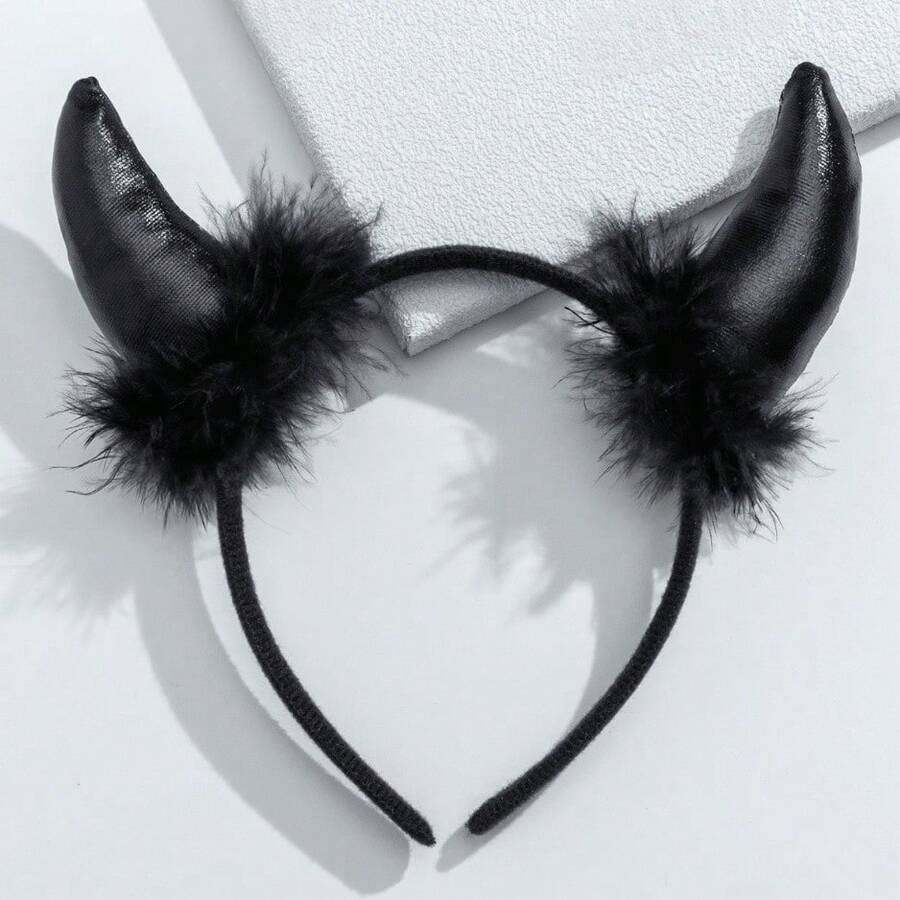 1pc Halloween Atmosphere Horn Headband - Black - View 1