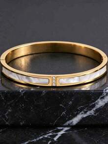 1pc Luxury Gold Bracelet, Waterproof, Sweat-Resistant, Non-Fading, Suitable For Parties, Daily Wear, Holidays, Birthdays, Also Can Be Given As A Gift To Boyfriend/Girlfriend And Family, Elegant Gift For Her/Him On Valentine's Day, Unisex Holiday Gift - Gold - View 5
