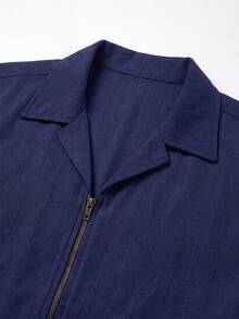 glestore Men's Retro Style, Vintage-Inspired, Front-Zip Corduroy Long-Sleeve Shirt Jacket-Casual And Versatile, Suitable For All Seasons - Navy Blue - View 6