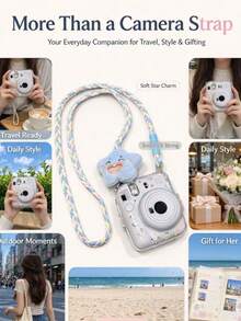1pc, Popular Pink Woven Camera Neck Strap With Cute Plush Star Pendant, Anti-Lost Crossbody Lanyard, Universal Camera Accessory, Compatible With Mini Instant Camera, Travel Photography Accessory Shoulder Strap, Favorite Gift For Camera Lovers - View 2