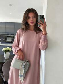 1pc Simple Breathable Skin-Friendly Fabric Back Zipper Elastic Sleeve Design Women's Dress Abaya For Daily Wear - Multicolor - View 20
