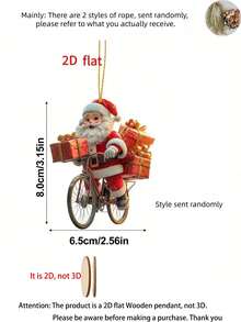 16/12/8/1pc 2D Flat Wooden Santa Claus Decoration, Reindeer Bicycle Santa Claus Hanging Ornament, Waterproof And Shatter-Resistant Christmas Tree Pendant, Santa Claus Reindeer Bicycle Gift Box Pattern, Suitable For Christmas Tree, Wreath, Window, Fireplace, Car Winter Holiday Decoration, New Year Party Gift - Santa Claus - View 10