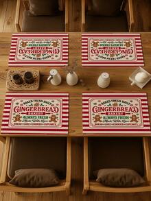 2Pcs Farmhouse Christmas Placemats Red White Stripe Gingerbread Bakery Gingerbread Man Letter Print Rectangular Table Mats Winter Holiday Dining Table Decoration For Xmas Home Party - Red and White - View 3